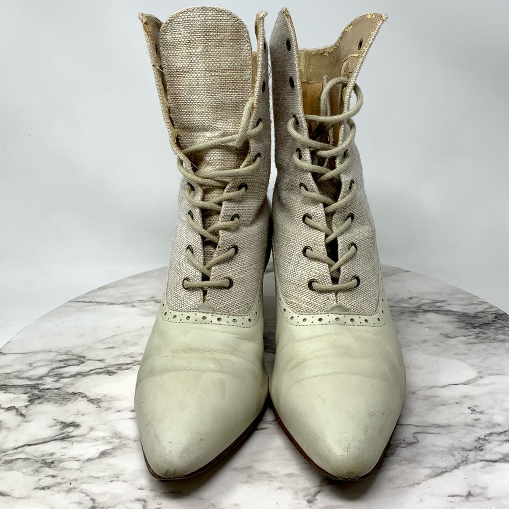 VTG Nine West Lace Up Two Tone Pointed Toe Boots 7.5 Victorian Edwardian Cosplay - Picture 4 of 16